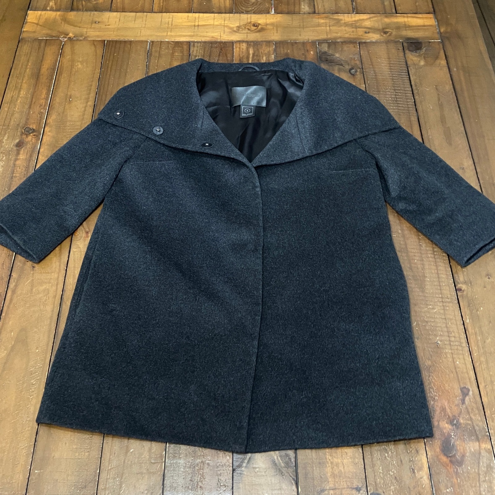 Lan Jaenicke Stamford 100% Cashmere 3/4 Sleeve Funnel Neck Coat Black Size 2 — image 2 of 8